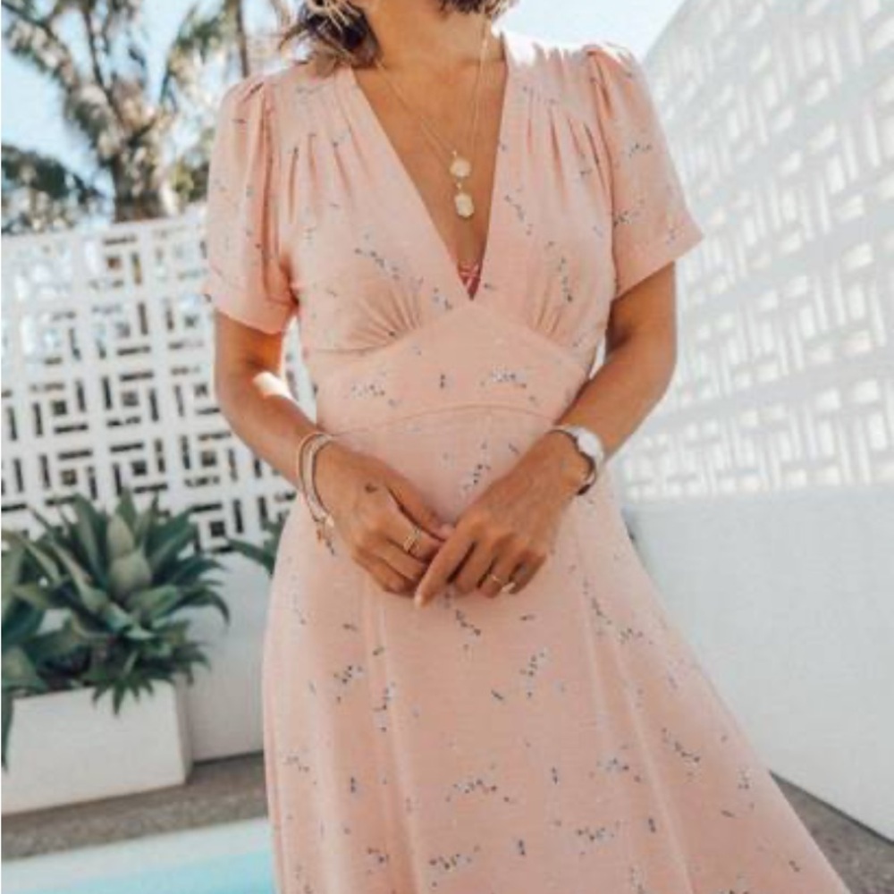 Auguste The Label Pink Flutter Sleeve Midi Dress